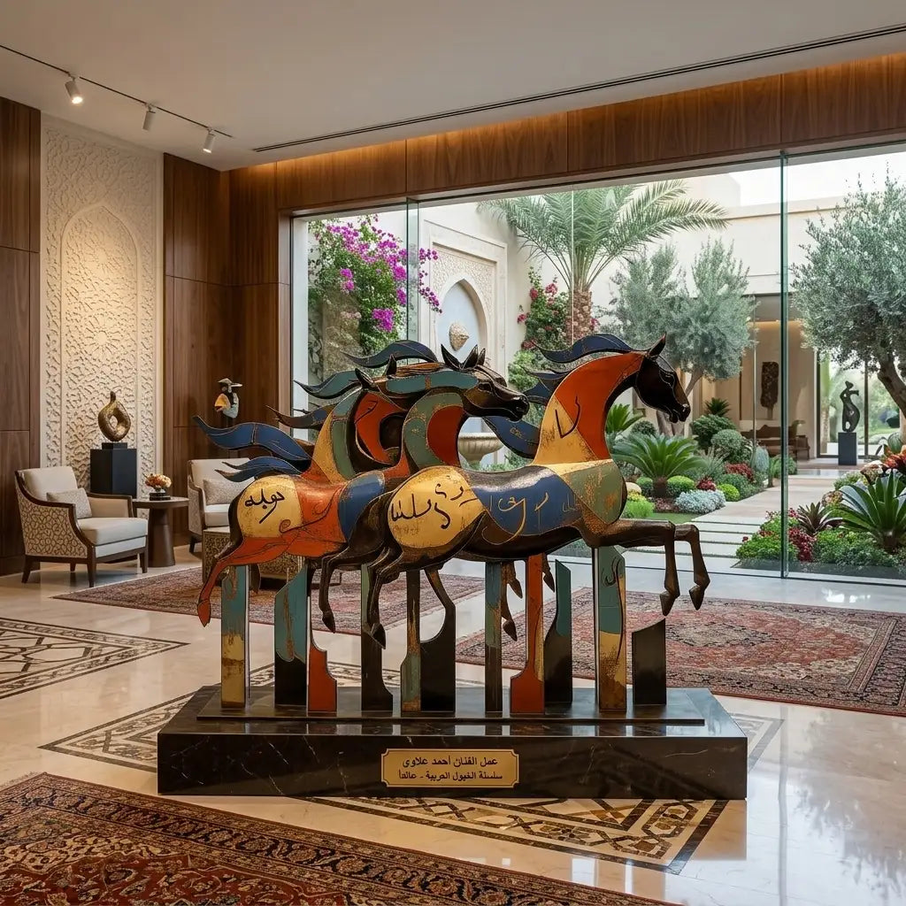 رؤية فنية 2: أحصنة زجاج معشّق ملوّن في صالة معرض | Vision 2: Stained-Glass Horses in a Gallery