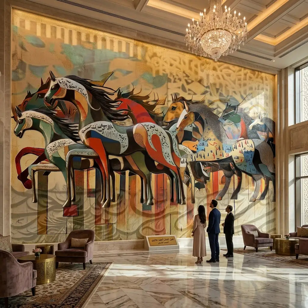 رؤية فنية 2: أحصنة زجاج معشّق ملوّن في صالة معرض | Vision 2: Stained-Glass Horses in a Gallery