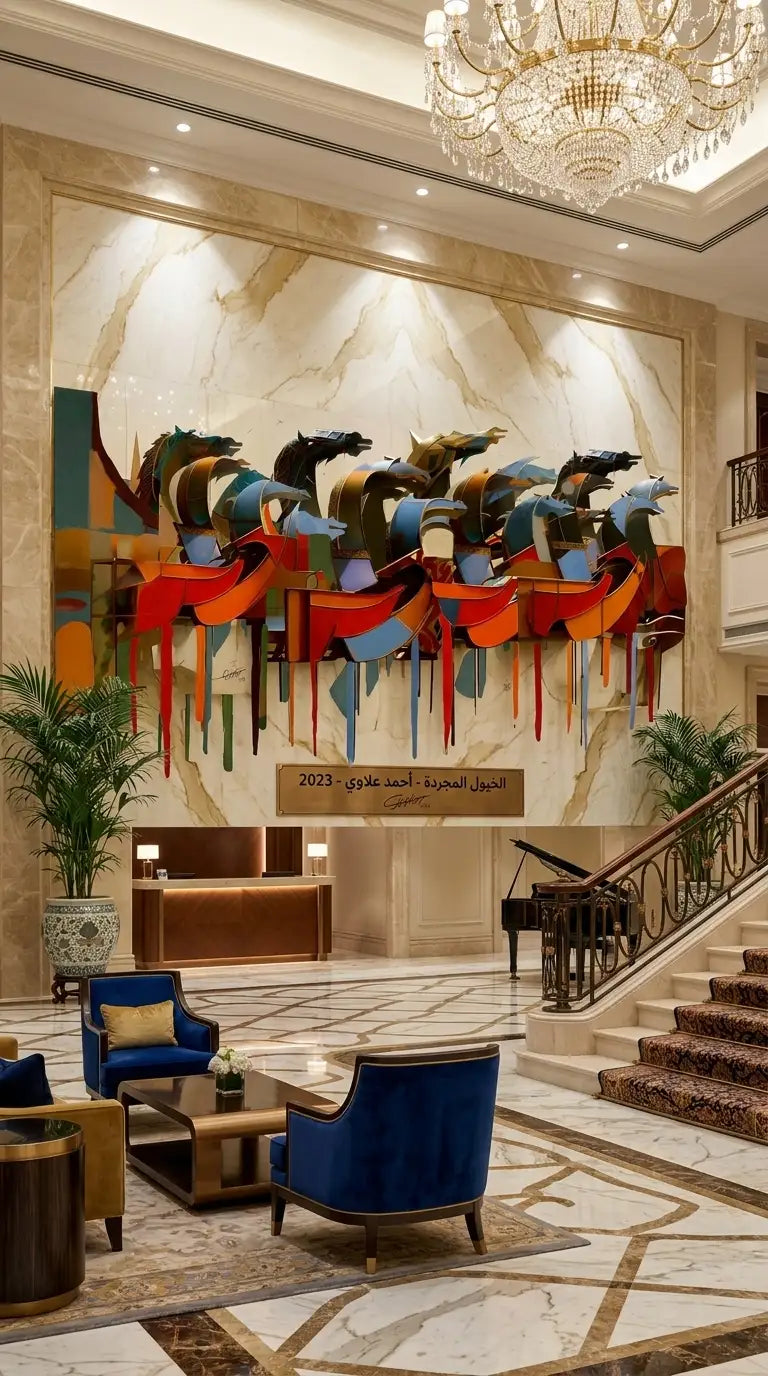رؤية فنية 2: أحصنة زجاج معشّق ملوّن في صالة معرض | Vision 2: Stained-Glass Horses in a Gallery