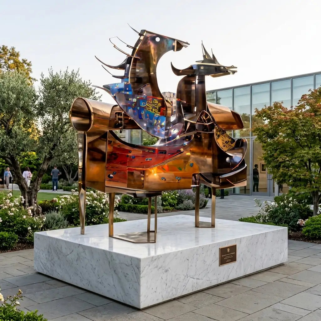 رؤية فنية 2: أحصنة زجاج معشّق ملوّن في صالة معرض | Vision 2: Stained-Glass Horses in a Gallery