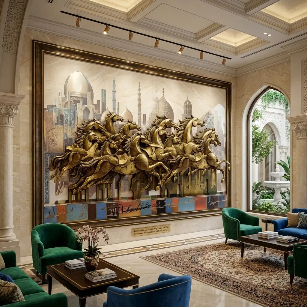 رؤية فنية 2: أحصنة زجاج معشّق ملوّن في صالة معرض | Vision 2: Stained-Glass Horses in a Gallery