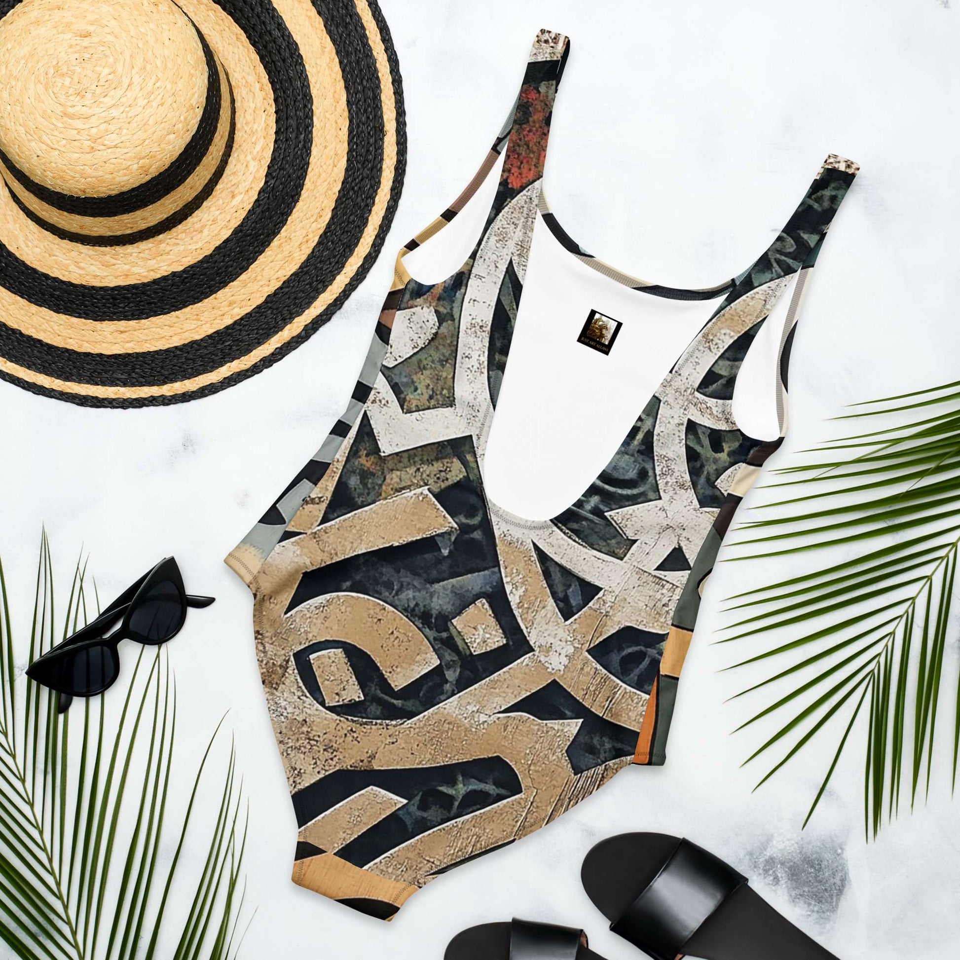 Arabic Calligraphy Swimsuit — Wearable Art by Ahmed Allawi | One-Piecemy art Allawimy art Allawi