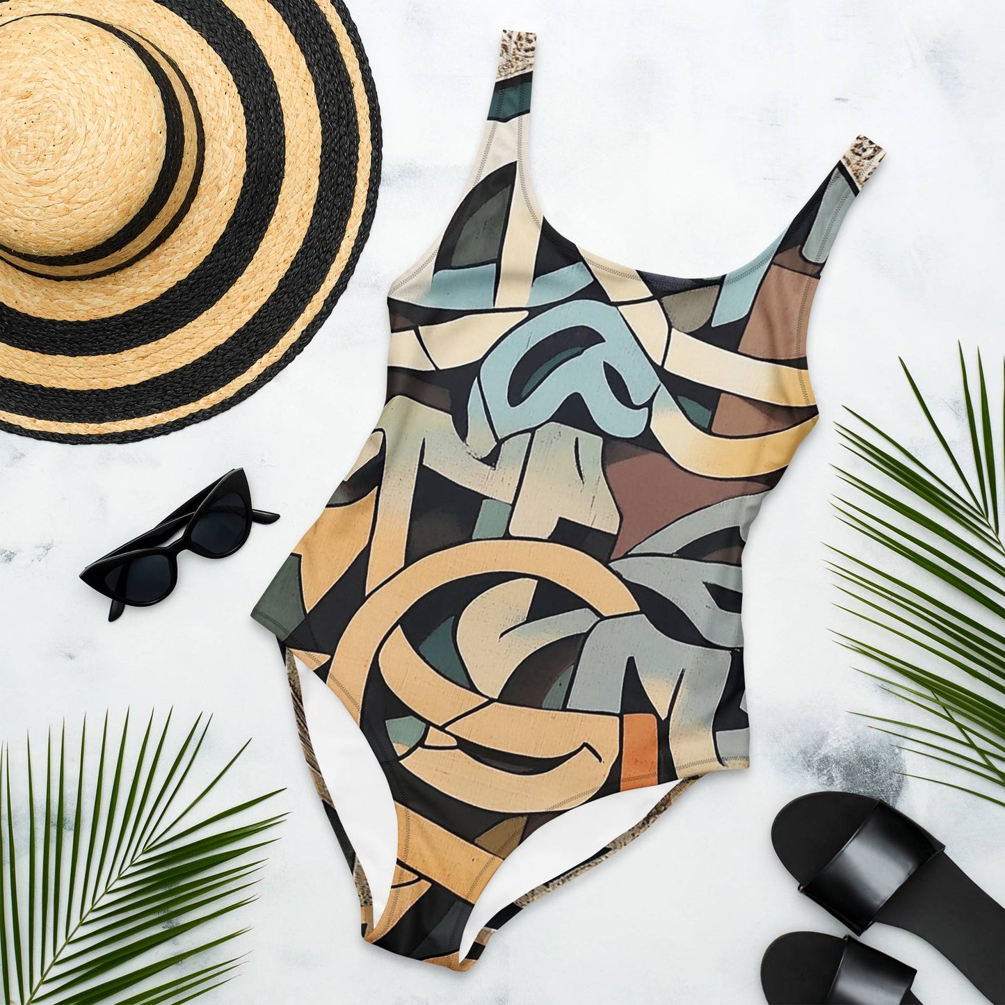 Arabic Calligraphy Swimsuit — Wearable Art by Ahmed Allawi | One-Piecemy art Allawimy art Allawi
