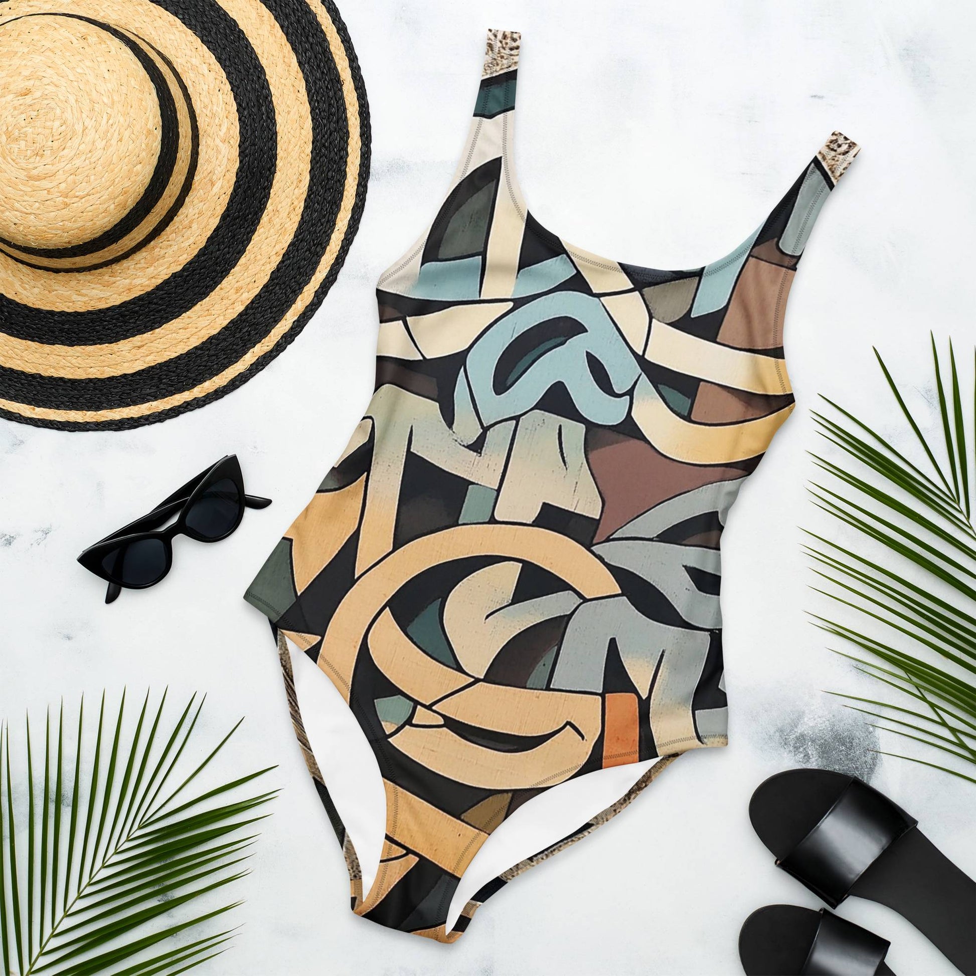 Arabic Calligraphy Swimsuit — Wearable Art by Ahmed Allawi | One-Piecemy art Allawimy art Allawi