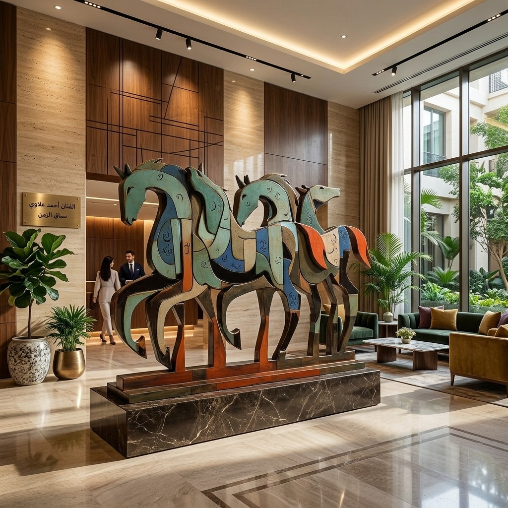 رؤية فنية 2: أحصنة زجاج معشّق ملوّن في صالة معرض | Vision 2: Stained-Glass Horses in a Gallery