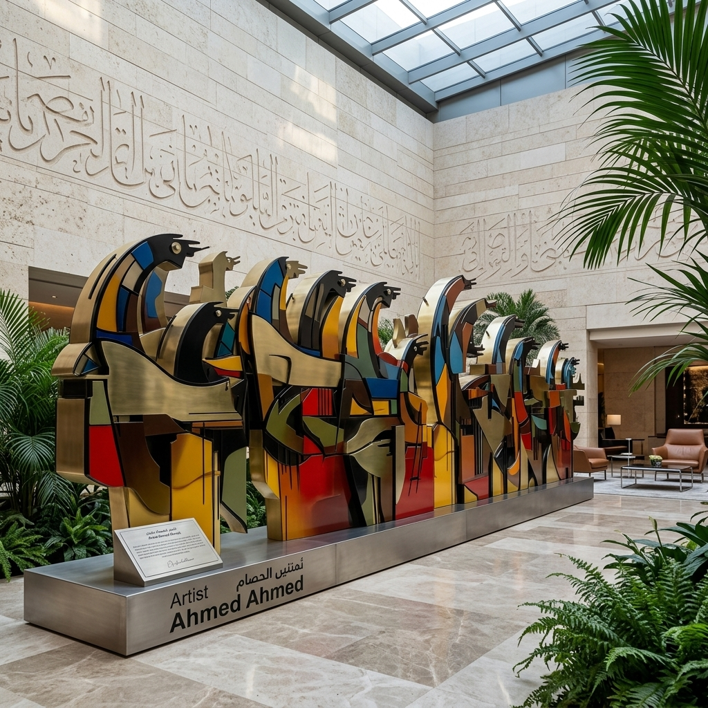 رؤية فنية 2: أحصنة زجاج معشّق ملوّن في صالة معرض | Vision 2: Stained-Glass Horses in a Gallery
