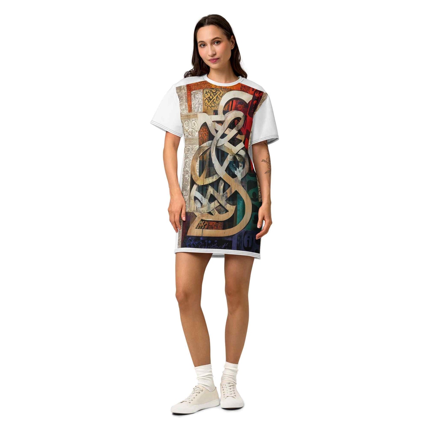 Cotton T-Shirt Dress — Dancing Horses, Ivory Editionmy art Allawimy art Allawi