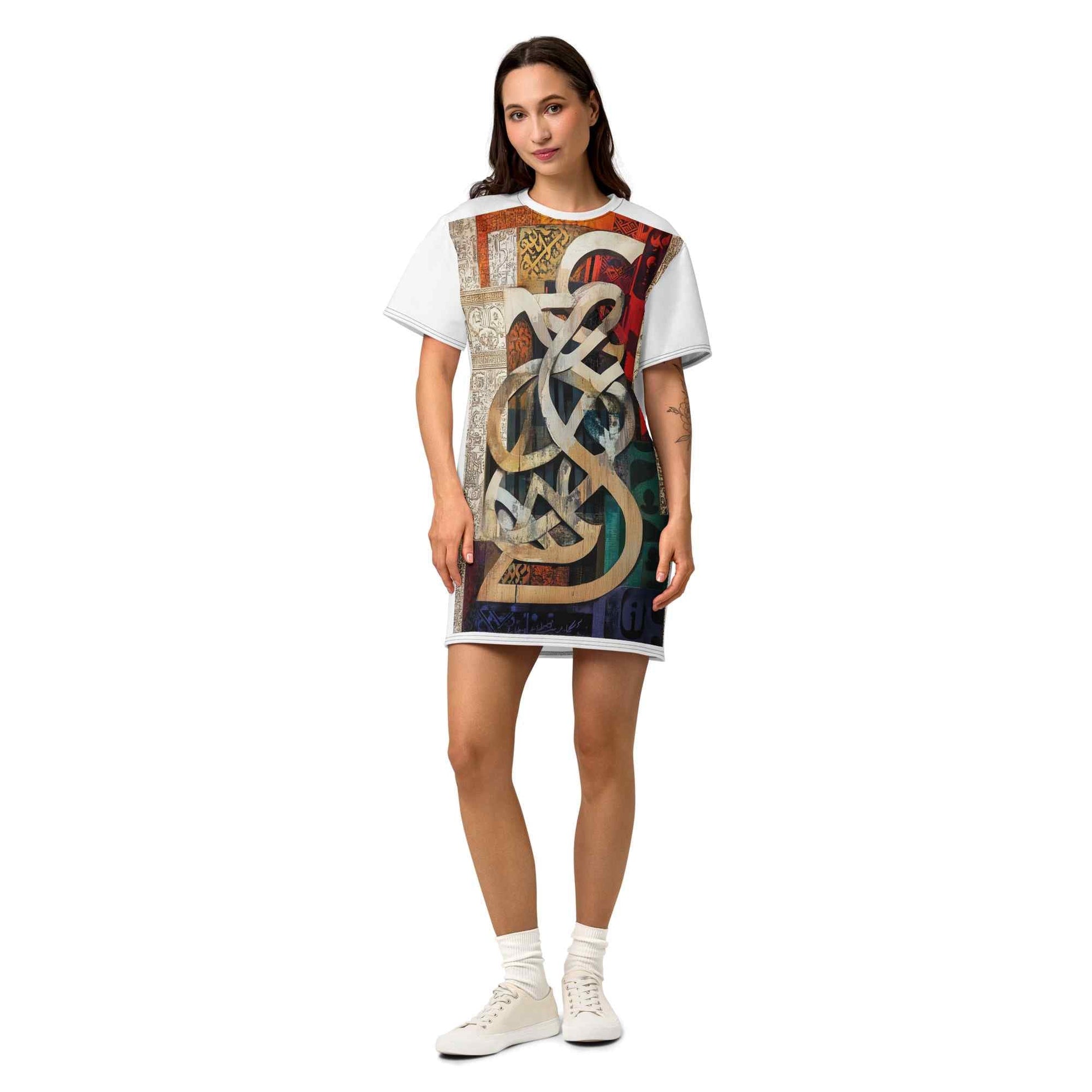 Cotton T-Shirt Dress — Dancing Horses, Ivory Editionmy art Allawimy art Allawi