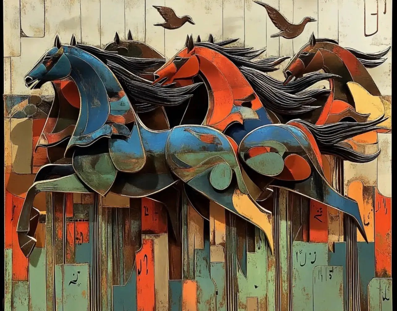 Handwoven Art Carpet — Arabic Calligraphy & Horses | Luxury Islamic Decor | Ahmed Allawimy art AllawiJust Art Gallery