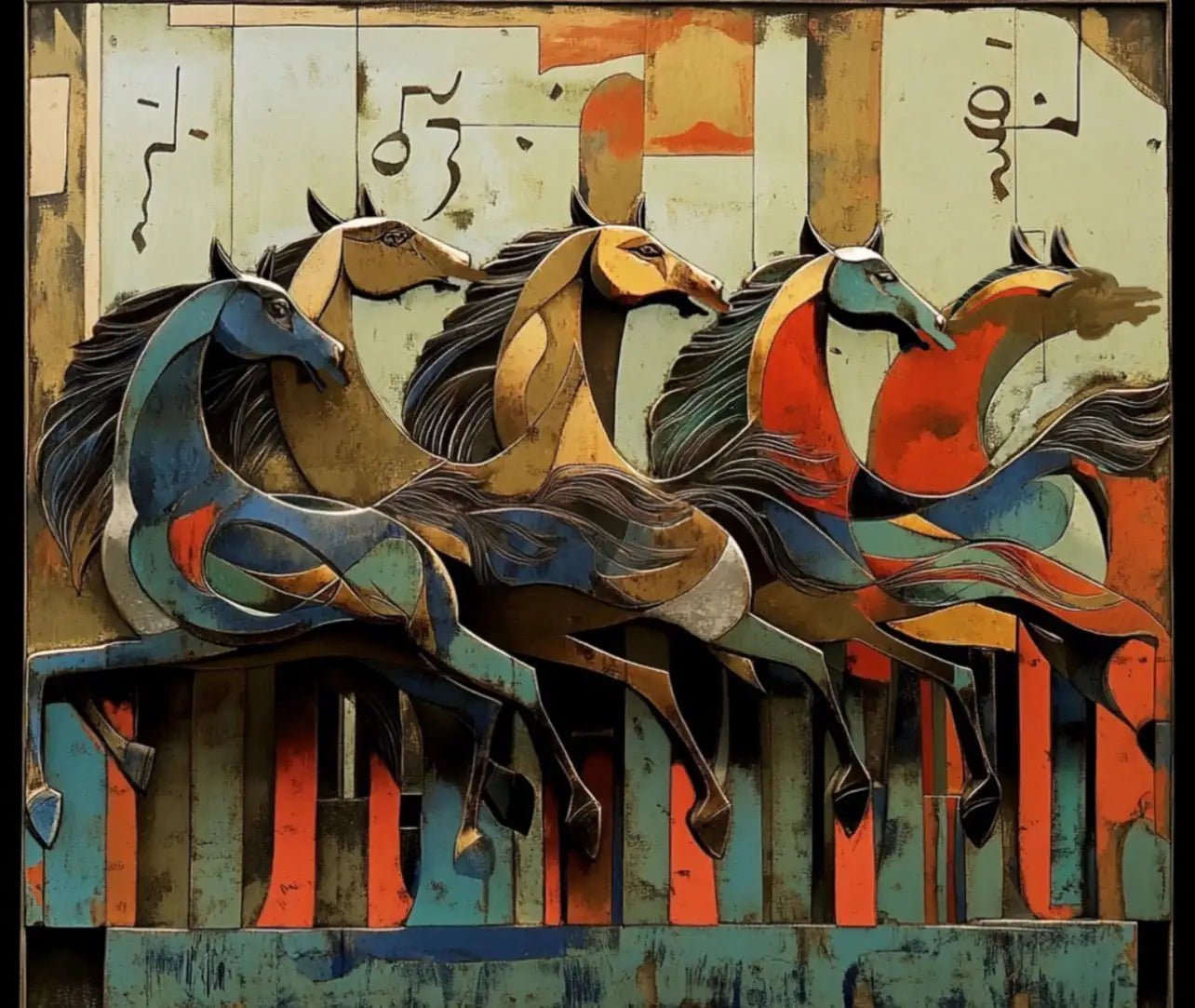 Handwoven Art Carpet — Arabic Calligraphy & Horses | Luxury Islamic Decor | Ahmed Allawimy art AllawiJust Art Gallery