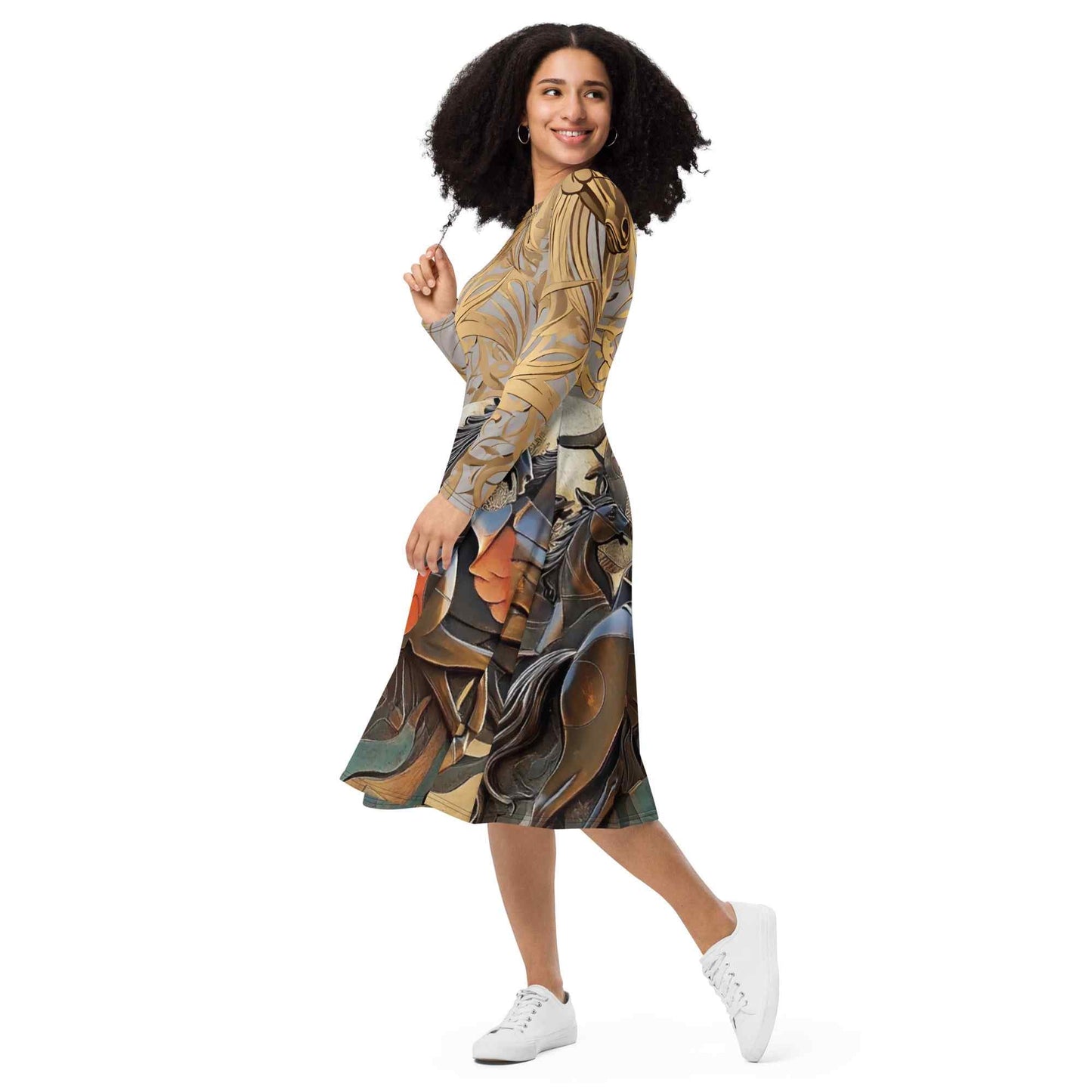 Long-Sleeve Midi Dress — Wearable Art by Ahmed Allawimy art Allawimy art Allawi