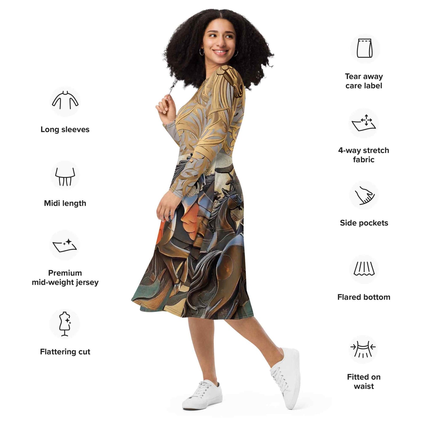 Long-Sleeve Midi Dress — Wearable Art by Ahmed Allawimy art Allawimy art Allawi