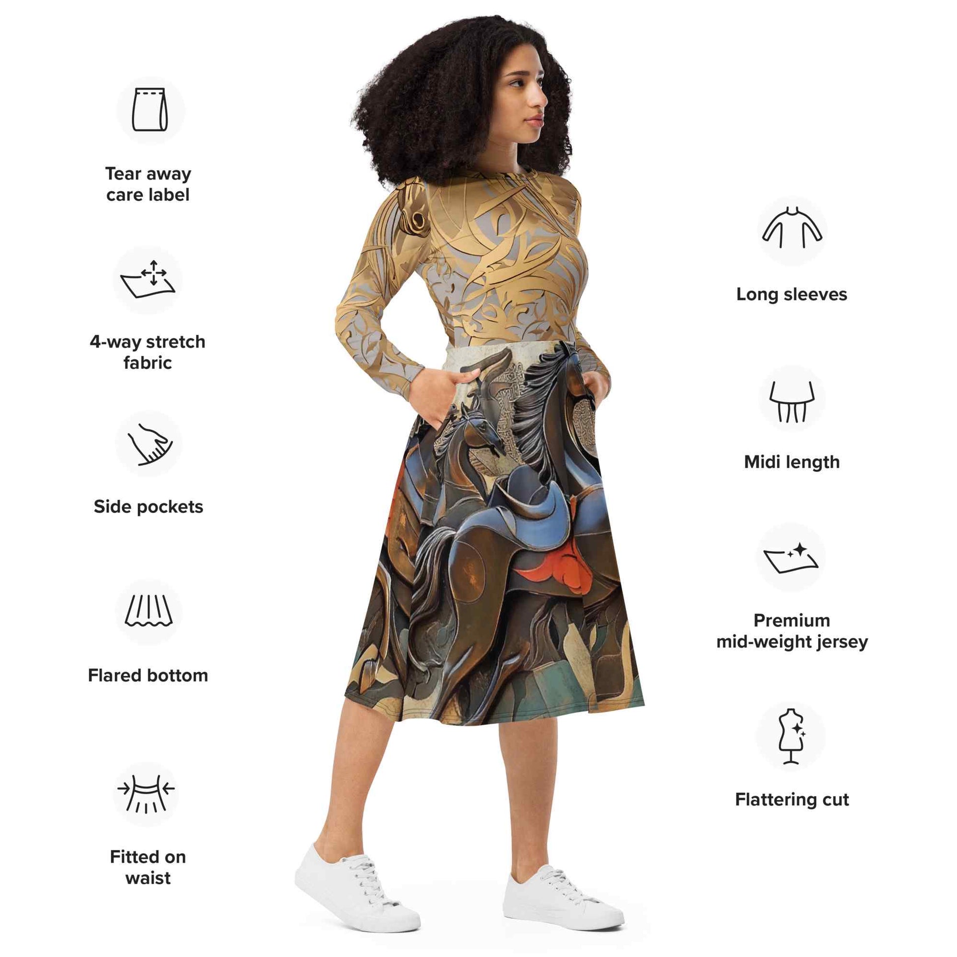 Long-Sleeve Midi Dress — Wearable Art by Ahmed Allawimy art Allawimy art Allawi