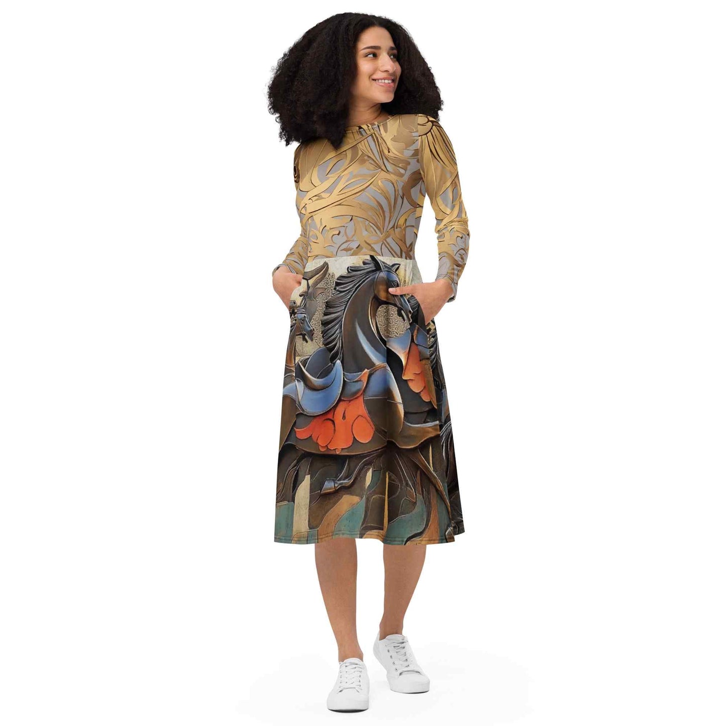 Long-Sleeve Midi Dress — Wearable Art by Ahmed Allawimy art Allawimy art Allawi