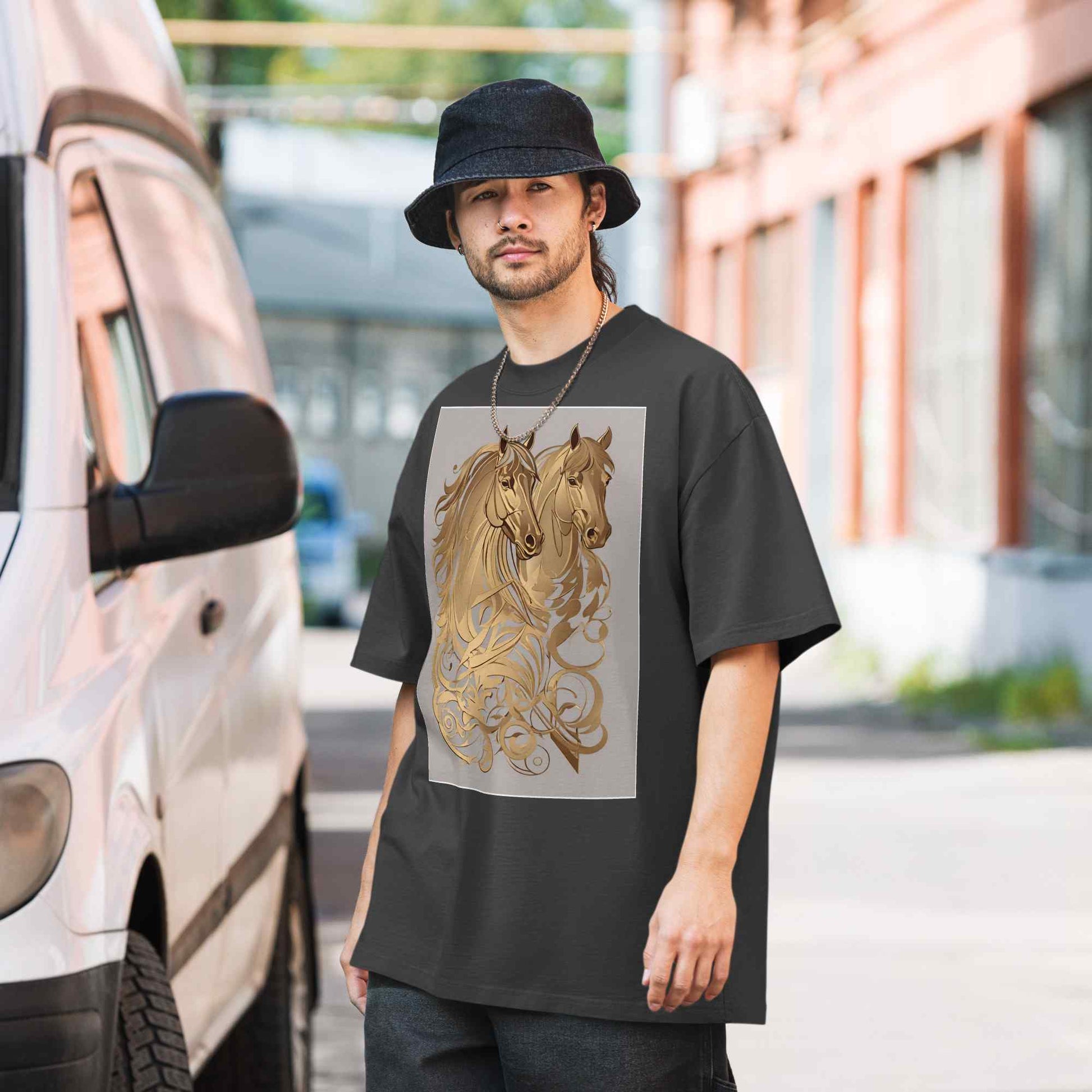Oversized Faded T-Shirt — Dancing Horses, Classic Editionmy art Allawimy art Allawi