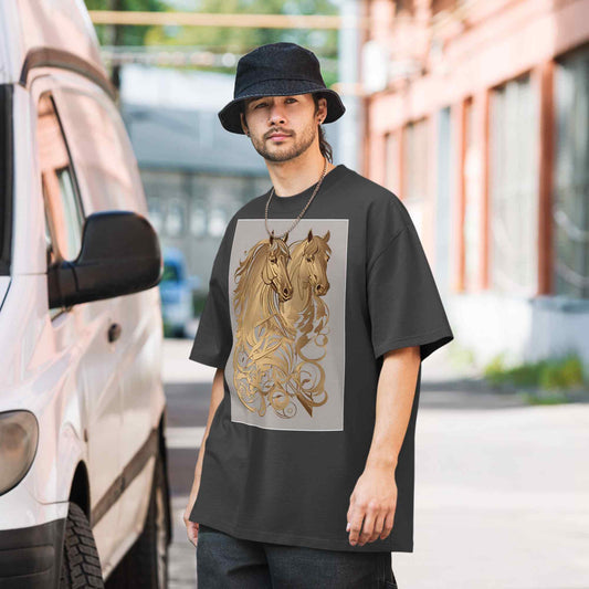 Oversized Faded T-Shirt — Dancing Horses, Classic Editionmy art Allawimy art Allawi