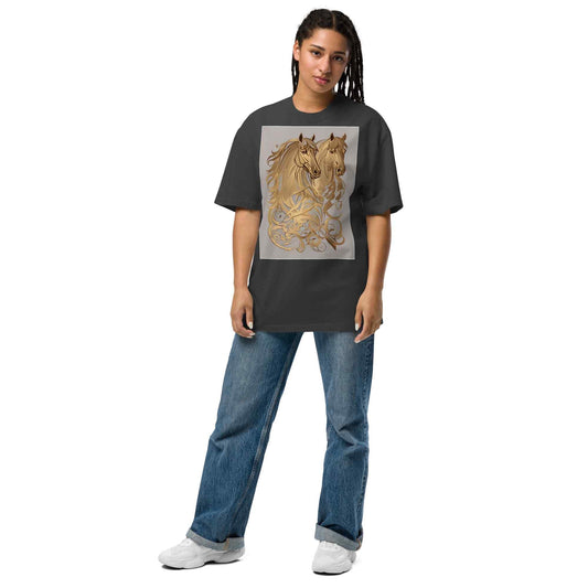 Oversized Faded T-Shirt — Dancing Horses, Classic Editionmy art Allawimy art Allawi