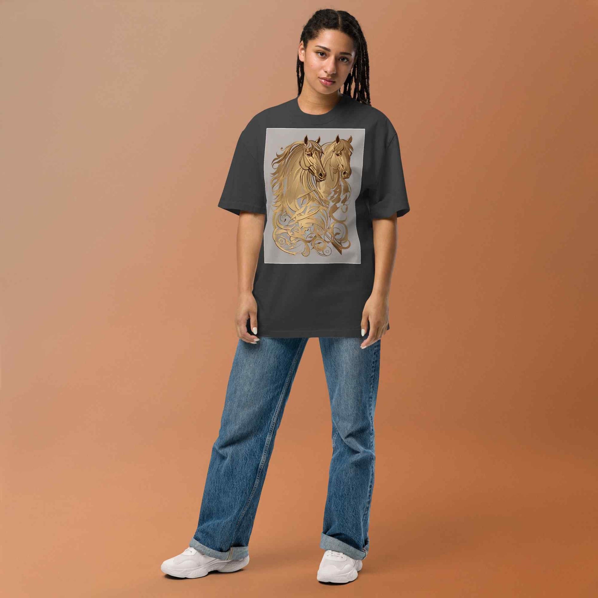 Oversized Faded T-Shirt — Dancing Horses, Classic Editionmy art Allawimy art Allawi
