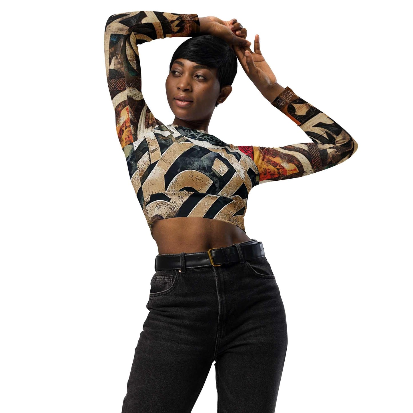 Recycled Long-Sleeve Crop Top — Wearable Art by Ahmed Allawimy art Allawimy art Allawi