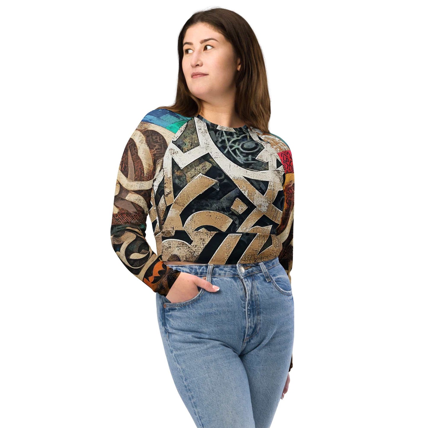 Recycled Long-Sleeve Crop Top — Wearable Art by Ahmed Allawimy art Allawimy art Allawi