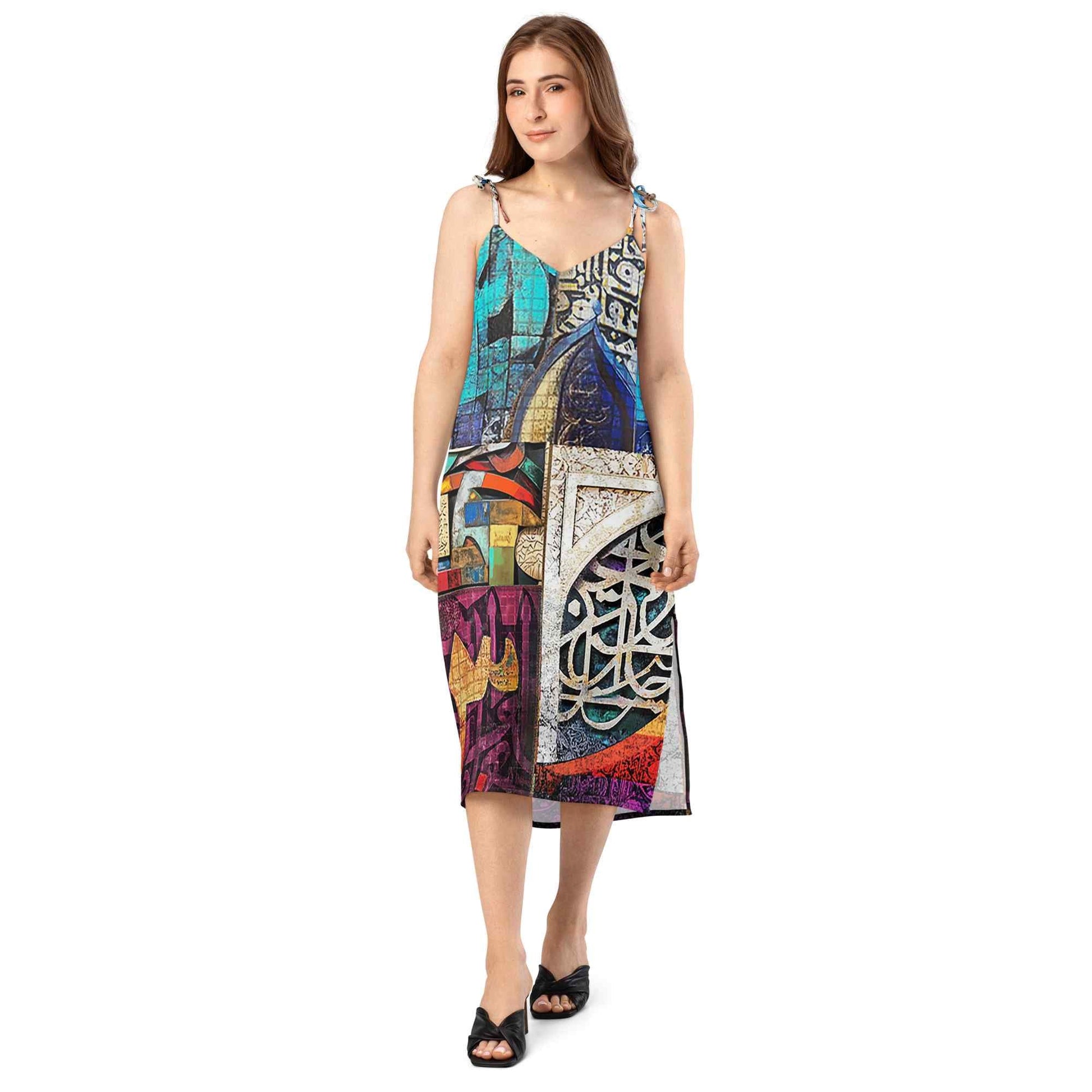 Wearable Art Midi Dress — Arabic Calligraphy Print | Ahmed Allawi Designmy art Allawimy art Allawi